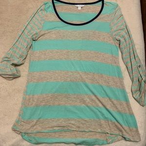 Charming Charlie gray and aqua blue striped top